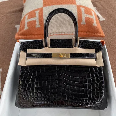 BIRKIN 30 SHINY NILOTICUS CROCODILE LEATHER NOIR (BLACK) WITH GOLD HARDWARE (GHW) - 1