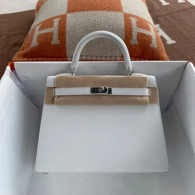 KELLY 25 EPSOM LEATHER BLANC (WHITE) WITH PALLADIUM HARDWARE (PHW) - 1