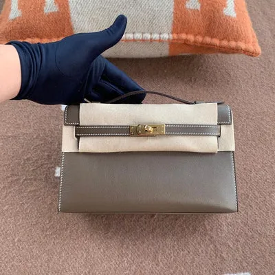 KELLY POCHETTE SWIFT LEATHER ETOUPE WITH GOLD HARDWARE (GHW) - 1