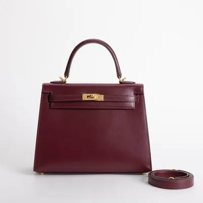 KELLY 25 BOX CALF LEATHER BORDEAUX WITH GOLD HARDWARE (GHW) - 1