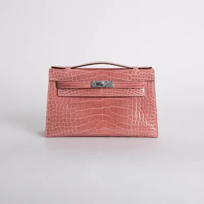 KELLY POCHETTE SHINY MISSISSIPPIENSIS ALLIGATOR LEATHER TERRE CUITE WITH PALLADIUM HARDWARE (PHW) - 1