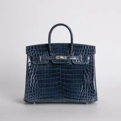 BIRKIN 25 SHINY NILOTICUS CROCODILE LEATHER BLEU TEMPETE WITH PALLADIUM HARDWARE (PHW) - 1