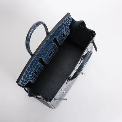 BIRKIN 25 SHINY NILOTICUS CROCODILE LEATHER BLEU TEMPETE WITH PALLADIUM HARDWARE (PHW) - 3