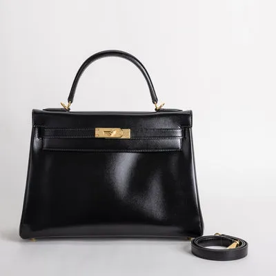 KELLY 32 BLACK BOX CALF LEATHER WITH GOLD HARDWARE (GHW) - 1