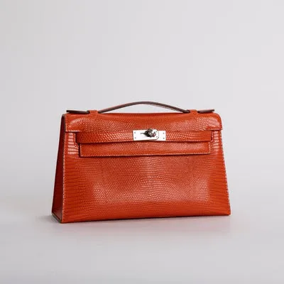 KELLY POCHETTE LIZARD LEATHER ORANGE WITH PALLADIUM HARDWARE (PHW) - 2