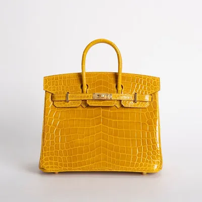 BIRKIN 25 SHINY NILOTICUS CROCODILE LEATHER JAUNE AMBRE WITH GOLD HARDWARE (GHW) - 1