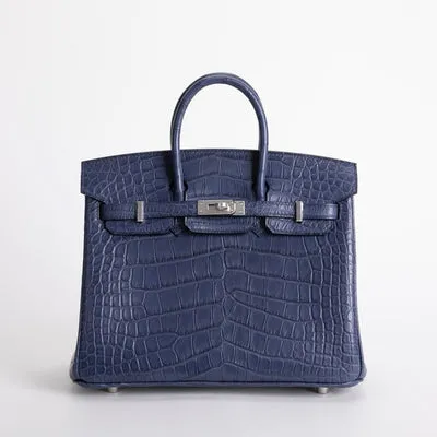 BIRKIN 25 MATTE MISSISSIPPIENSIS ALLIGATOR LEATHER BLEU DE MALTE WITH PALLADIUM HARDWARE (PHW) - 1