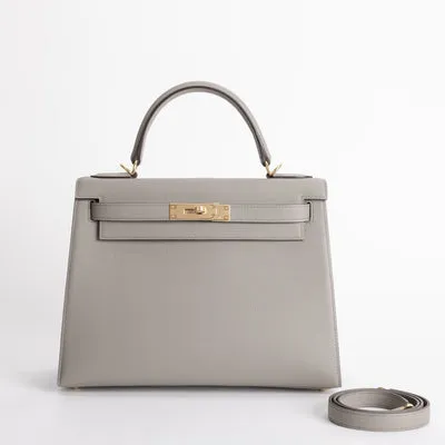 KELLY 28 EPSOM LEATHER GRIS ASPHALTE WITH GOLD HARDWARE (GHW) - 1