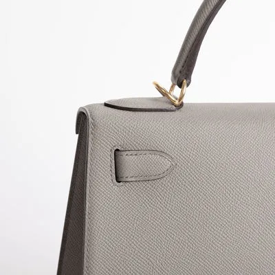 KELLY 28 EPSOM LEATHER GRIS ASPHALTE WITH GOLD HARDWARE (GHW) - 5