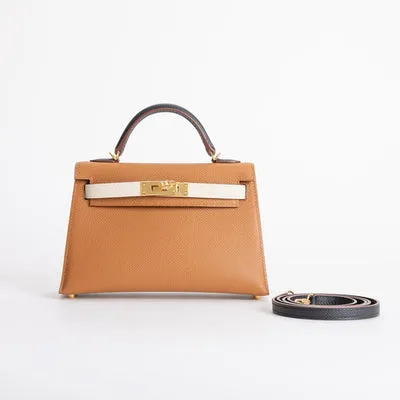 MINI KELLY II (20) EPSOM LEATHER HORSESHOE STAMP (HSS) GOLD & CRAIE & NOIR (BLACK) WITH GOLD HARDWARE (GHW) - 1