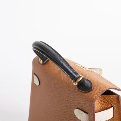 MINI KELLY II (20) EPSOM LEATHER HORSESHOE STAMP (HSS) GOLD & CRAIE & NOIR (BLACK) WITH GOLD HARDWARE (GHW) - 3