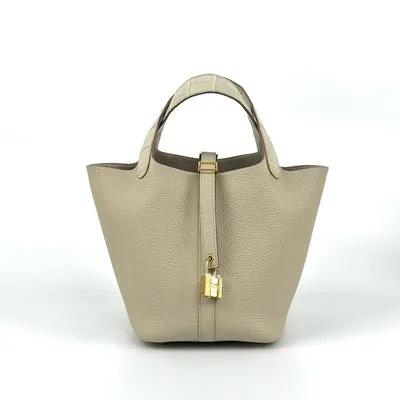 PICOTIN 18 TOUCH CLEMENCE LEATHER & MATTE MISSISSIPPIENSIS ALLIGATOR BETON WITH GOLD HARDWARE (GHW) - 1