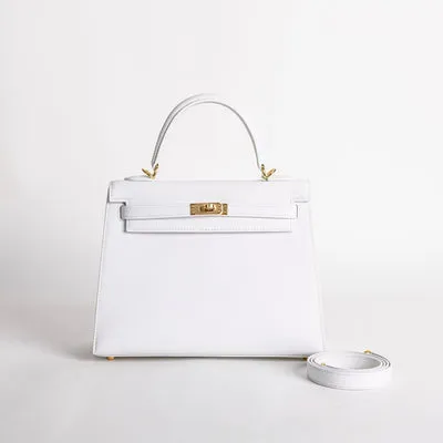 KELLY 25 EPSOM LEATHER WHITE WITH GOLD HARDWARE (GHW) - 1