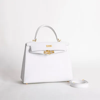 KELLY 25 EPSOM LEATHER WHITE WITH GOLD HARDWARE (GHW) - 2