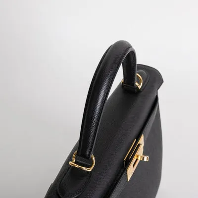 KELLY 28 EPSOM LEATHER NOIR (BLACK) WITH GOLD HARDWARE (GHW) - 3