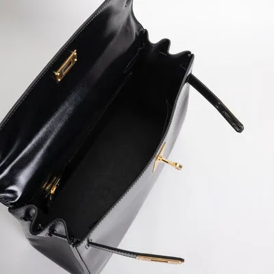 KELLY 32 BLACK BOX CALF LEATHER WITH GOLD HARDWARE (GHW) - 4
