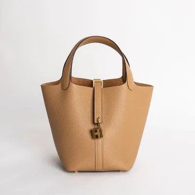 PICOTIN 18 LOCK CLEMENCE LEATHER BISCUIT WITH GOLD HARDWARE (GHW) - 1