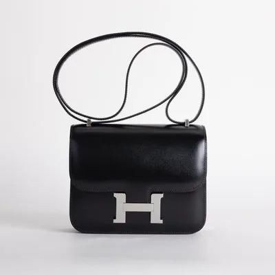 CONSTANCE 18 (MINI) BLACK BOX CALF LEATHER WITH PALLADIUM HARDWARE (PHW)