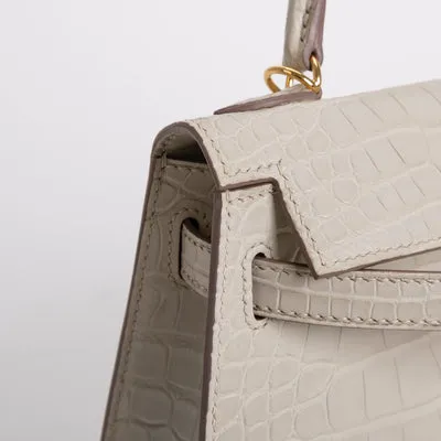 MINI KELLY II (20) MATTE MISSISSIPPIENSIS ALLIGATOR LEATHER BETON WITH GOLD HARDWARE (GHW) - 4
