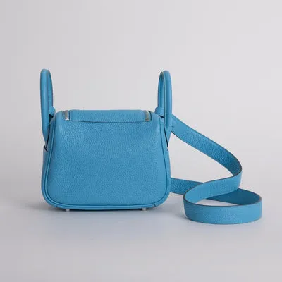 MINI LINDY 20 CLEMENCE LEATHER BLEU DU NORD WITH PALLADIUM HARDWARE (PHW) - 2