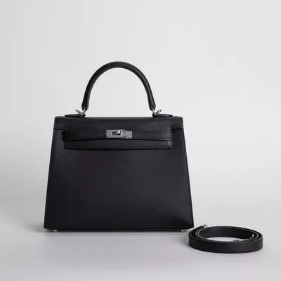 KELLY 25 EPSOM LEATHER NOIR (BLACK) WITH PALLADIUM HARDWARE (PHW) - 1