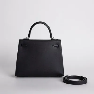 KELLY 25 EPSOM LEATHER NOIR (BLACK) WITH PALLADIUM HARDWARE (PHW) - 2