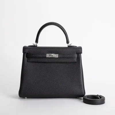 KELLY 25 TOGO LEATHER NOIR (BLACK) WITH PALLADIUM HARDWARE (PHW) - 1