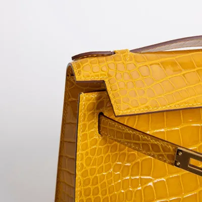KELLY POCHETTE SHINY MISSISSIPPIENSIS ALLIGATOR LEATHER JAUNE AMBRE WITH GOLD HARDWARE (GHW) - 3