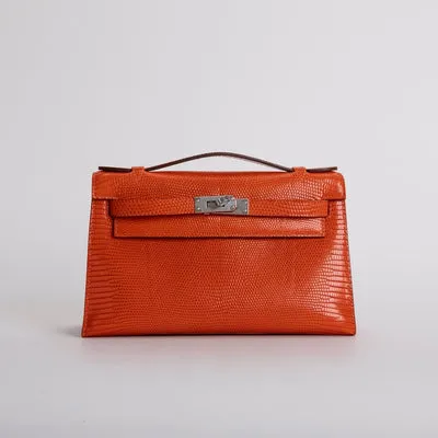 KELLY POCHETTE LIZARD LEATHER ORANGE WITH PALLADIUM HARDWARE (PHW) - 1