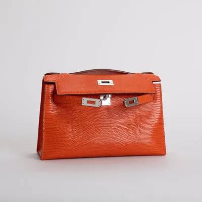 KELLY POCHETTE LIZARD LEATHER ORANGE WITH PALLADIUM HARDWARE (PHW) - 3