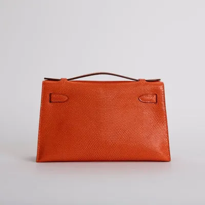 KELLY POCHETTE LIZARD LEATHER ORANGE WITH PALLADIUM HARDWARE (PHW) - 4
