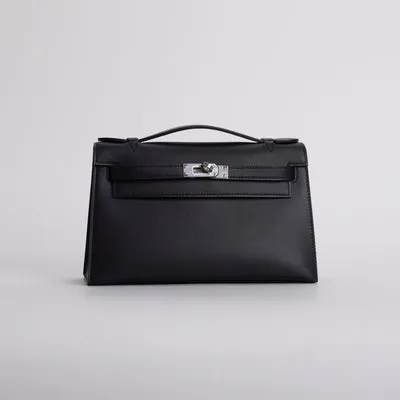 KELLY POCHETTE SWIFT LEATHER NOIR (BLACK) WITH PALLADIUM HARDWARE (PHW) - 1