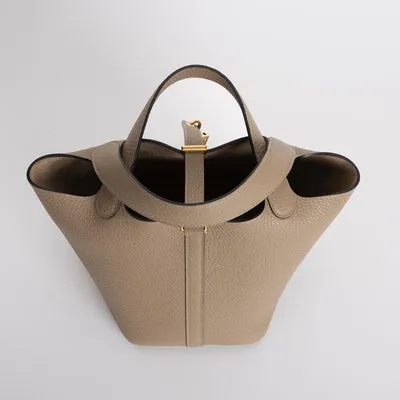 PICOTIN 18 LOCK CLEMENCE LEATHER BEIGE MARFA WITH GOLD HARDWARE (GHW) - 4