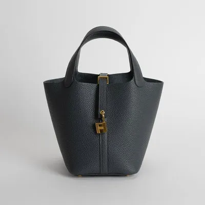 PICOTIN 18 LOCK CLEMENCE LEATHER GRIS MISTY WITH GOLD HARDWARE (GHW) - 1
