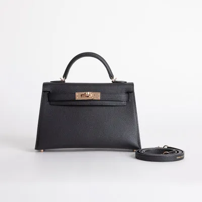 MINI KELLY II (20) EPSOM LEATHER NOIR (BLACK) WITH ROSE GOLD HARDWARE (RGHW) - 1