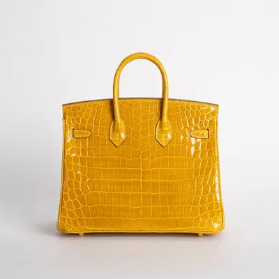 BIRKIN 25 SHINY NILOTICUS CROCODILE LEATHER JAUNE AMBRE WITH GOLD HARDWARE (GHW) - 2