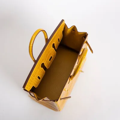 BIRKIN 25 SHINY NILOTICUS CROCODILE LEATHER JAUNE AMBRE WITH GOLD HARDWARE (GHW) - 3