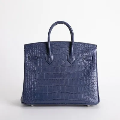 BIRKIN 25 MATTE MISSISSIPPIENSIS ALLIGATOR LEATHER BLEU DE MALTE WITH PALLADIUM HARDWARE (PHW) - 2
