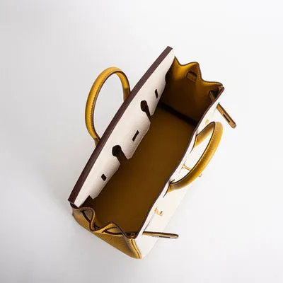 BIRKIN 25 TOGO LEATHER HORSESHOE STAMP (HSS) BI-COLOR CRAIE & JAUNE AMBRE WITH BRUSHED GOLD HARDWARE (BGHW) - 3