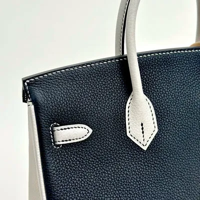 BIRKIN 25 TOGO LEATHER HORSESHOE STAMP (HSS) BI-COLOR NOIR (BLACK) & WHITE WITH PALLADIUM HARDWARE (PHW) - 4