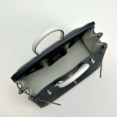 BIRKIN 25 TOGO LEATHER HORSESHOE STAMP (HSS) BI-COLOR NOIR (BLACK) & WHITE WITH PALLADIUM HARDWARE (PHW) - 3
