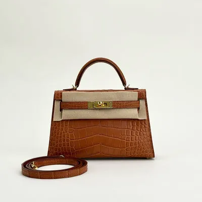 MINI KELLY II (20) MATTE MISSISSIPPIENSIS ALLIGATOR LEATHER GOLD WITH GOLD HARDWARE (GHW) - 1