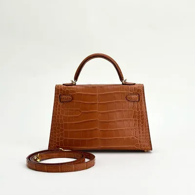 MINI KELLY II (20) MATTE MISSISSIPPIENSIS ALLIGATOR LEATHER GOLD WITH GOLD HARDWARE (GHW) - 2