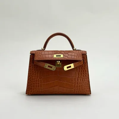 MINI KELLY II (20) MATTE MISSISSIPPIENSIS ALLIGATOR LEATHER GOLD WITH GOLD HARDWARE (GHW) - 3