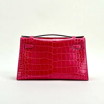 KELLY POCHETTE SHINY MISSISSIPPIENSIS ALLIGATOR LEATHER ROSE EXTREME WITH GOLD HARDWARE (GHW) - 2