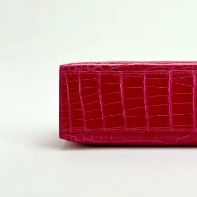 KELLY POCHETTE SHINY MISSISSIPPIENSIS ALLIGATOR LEATHER ROSE EXTREME WITH GOLD HARDWARE (GHW) - 3