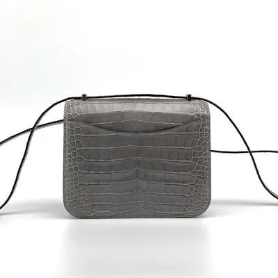 CONSTANCE 18 (MINI) SHINY MISSISSIPPIENSIS ALLIGATOR LEATHER GRIS TOURTERELLE WITH PALLADIUM HARDWARE (PHW) - 4
