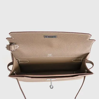 KELLY DEPECHES 25 TOGO LEATHER ETOUPE WITH PALLADIUM HARDWARE (PHW) - 4