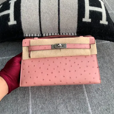 KELLY POCHETTE OSTRICH LEATHER TERRE CUITE WITH PALLADIUM HARDWARE (PHW) - 1
