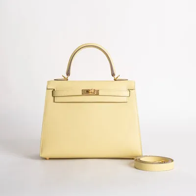 KELLY 25 EPSOM LEATHER JAUNE POUSSIN WITH GOLD HARDWARE (GHW) - 1